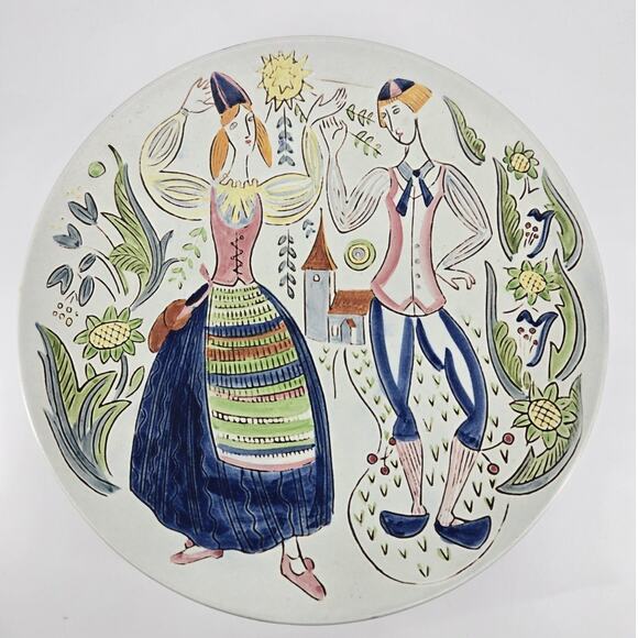 MCM 60s Rorstrand Carl Harry Stalhane Scandinavian Ceramic Plate Folk Pottery - Picture 1 of 11